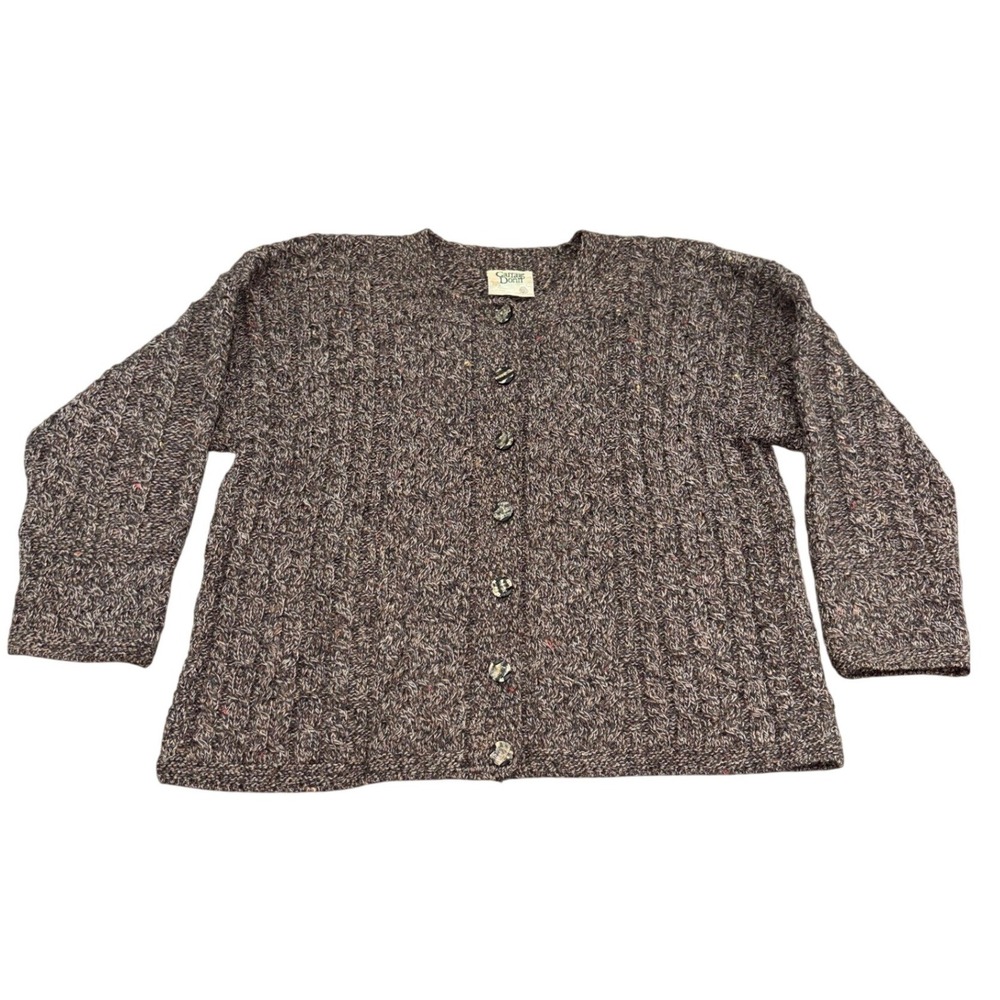 Vintage Carraig Donn Aran Sweater Womens Large Brown Wool Irish Cardigan Button